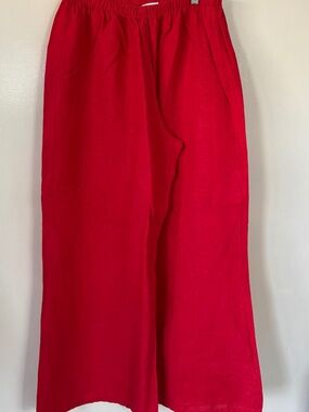 New Bright Red Linen Palazzo Pants Bryan Walker US Medium